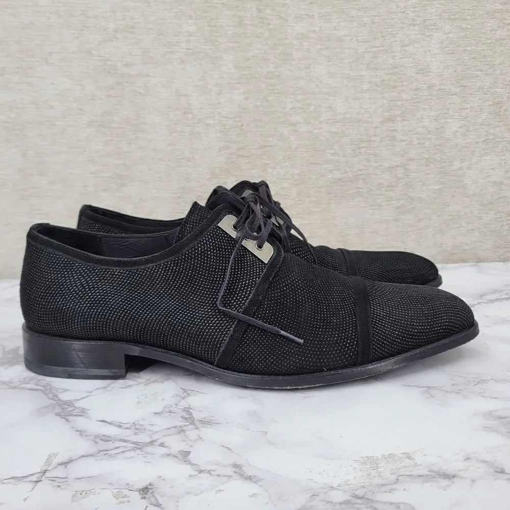 Mezlan Shimmer Leather Suede Lace Up Oxford Elegant Men's Black Dress Shoes